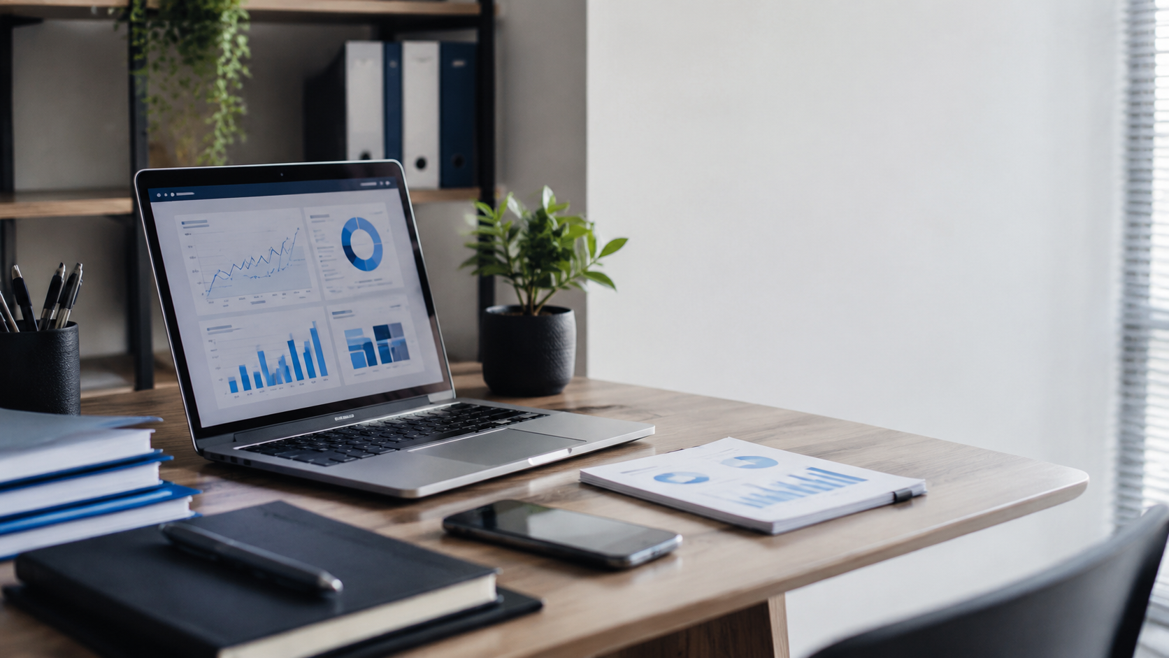 Ambiente de trabalho com informações financeiras organizadas