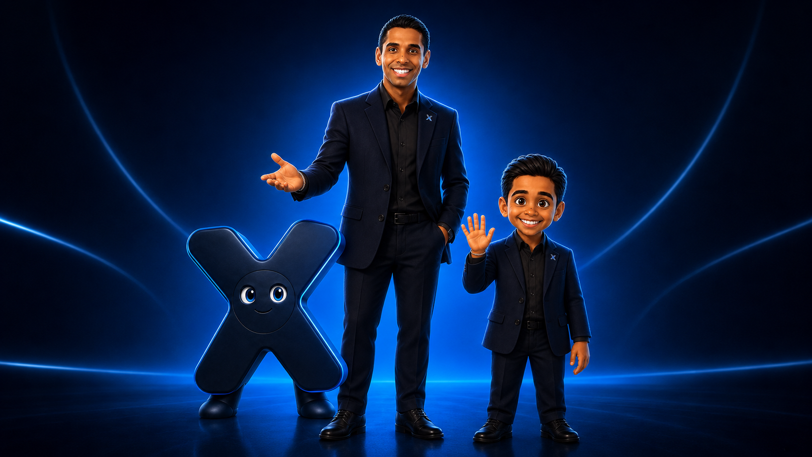 Universo ButlerX, com Xavier em posição principal, acompanhado de X e Xavi